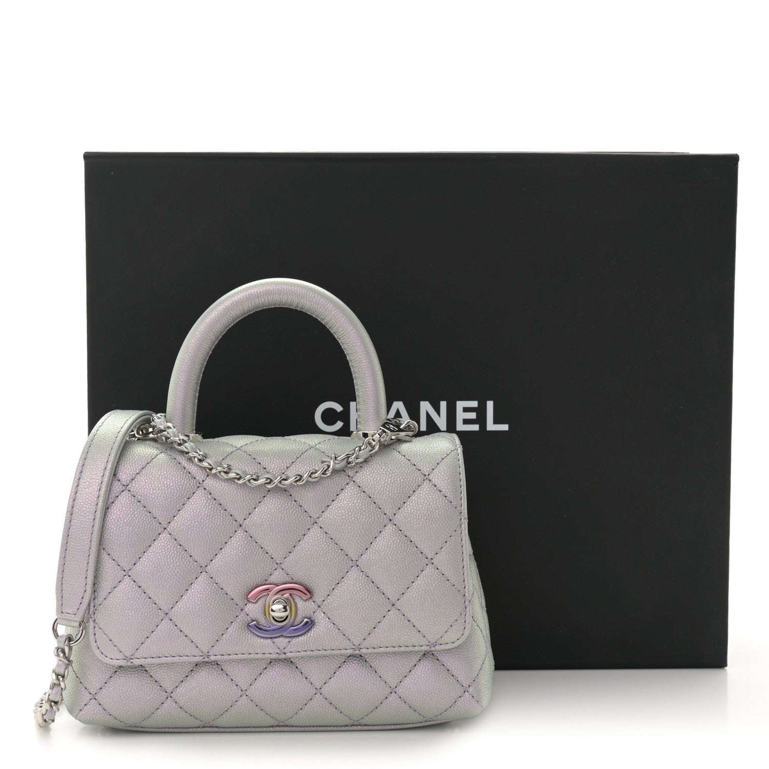 Chanel Iridescent Caviar Quilted Extra Mini Coco Handle Flap Purple 11 of 11