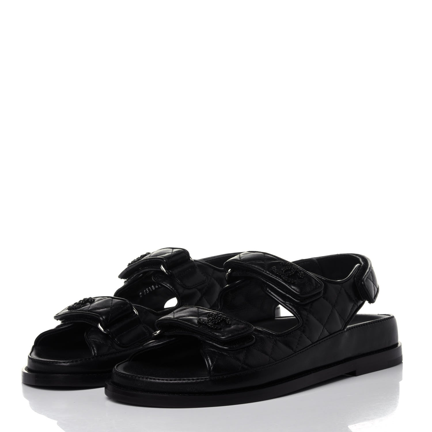 Chanel Lambskin Velcro Dad Sandals 37 Black 3 of 12