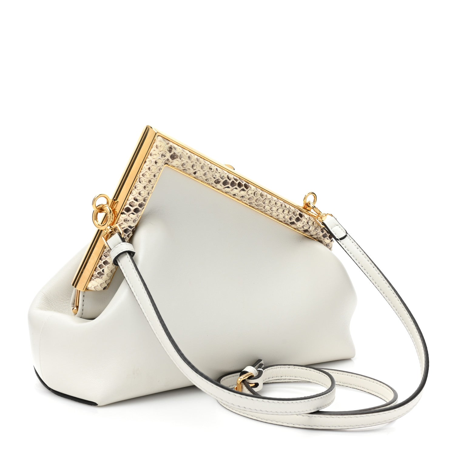Fendi Shiny Nappa Snakeskin Small Fendi First White Roccia 3 of 13