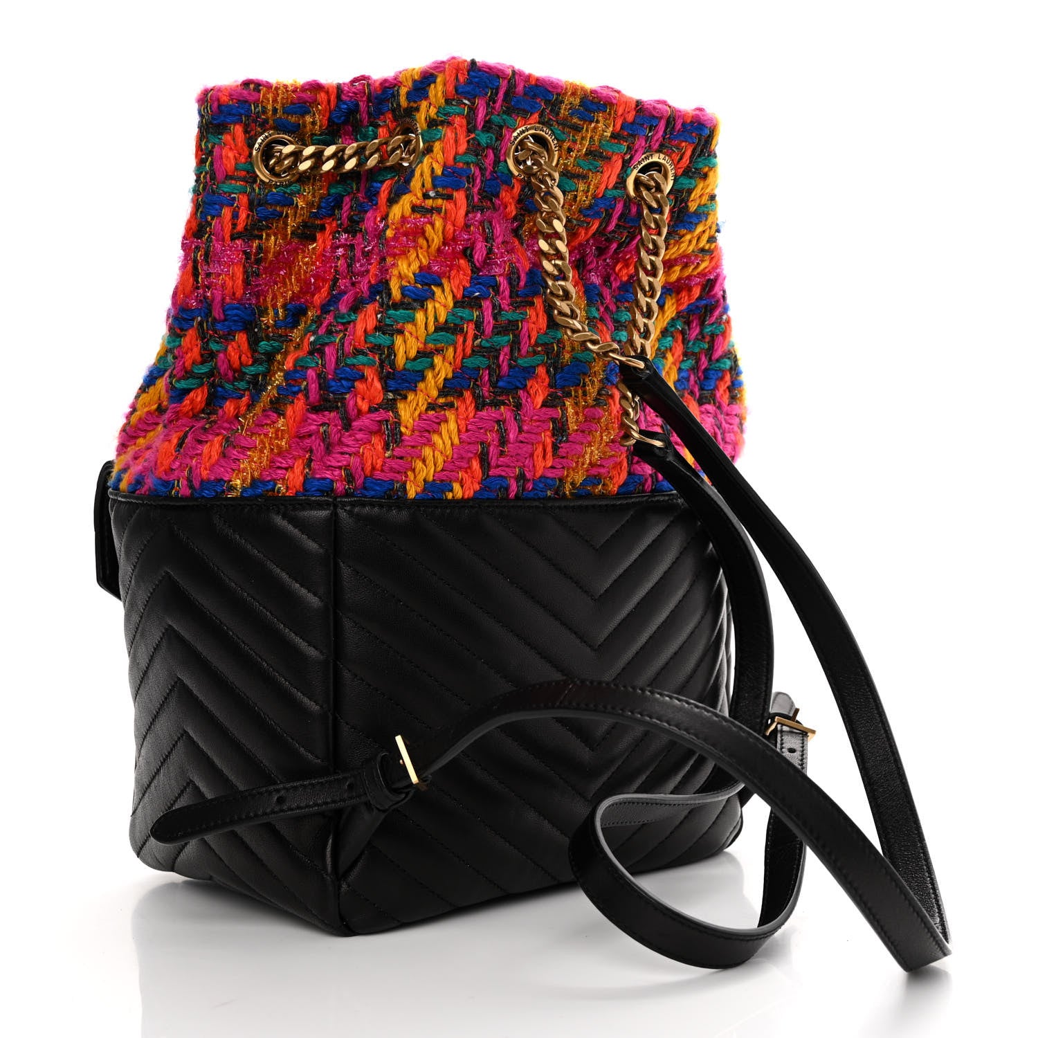 Saint Laurent Tweed Lambskin Matelasse Monogram Joe Backpack Black Rosso Multicolor 3 of 10