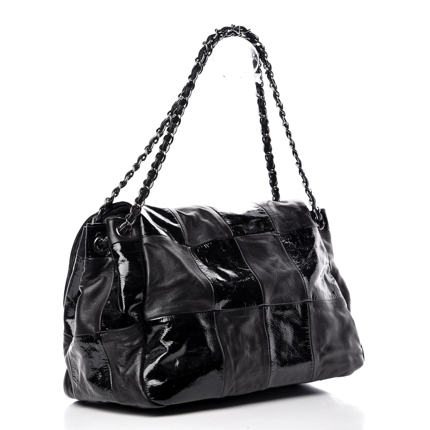 Lambskin Patent Calfskin Brooklyn Patchwork Flap Black