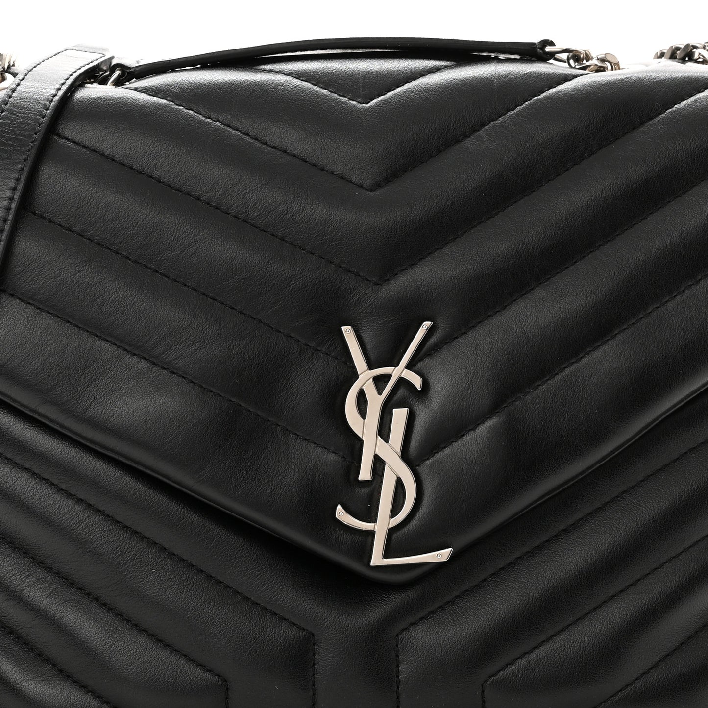Calfskin Y Quilted Monogram Medium Loulou Chain Satchel Black
