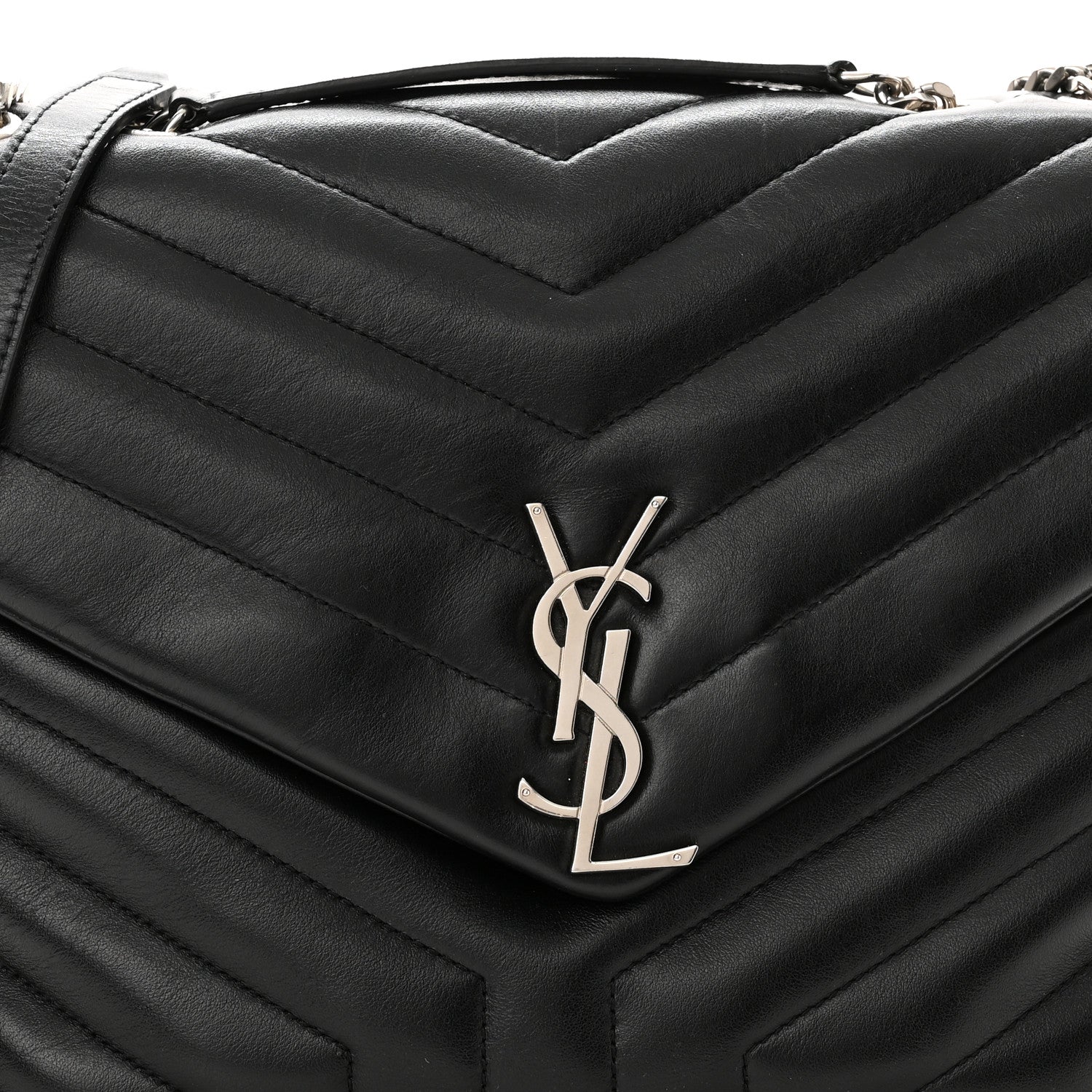 Saint Laurent Calfskin Y Quilted Monogram Medium Loulou Chain Satchel Black 10 of 11
