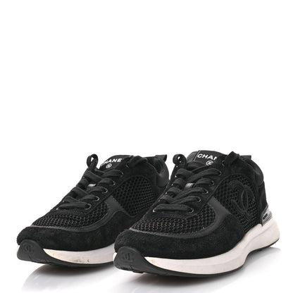 Chanel Calfskin Mesh Lycra Suede Womens Logo Sneakers 39 Black 4 of 9