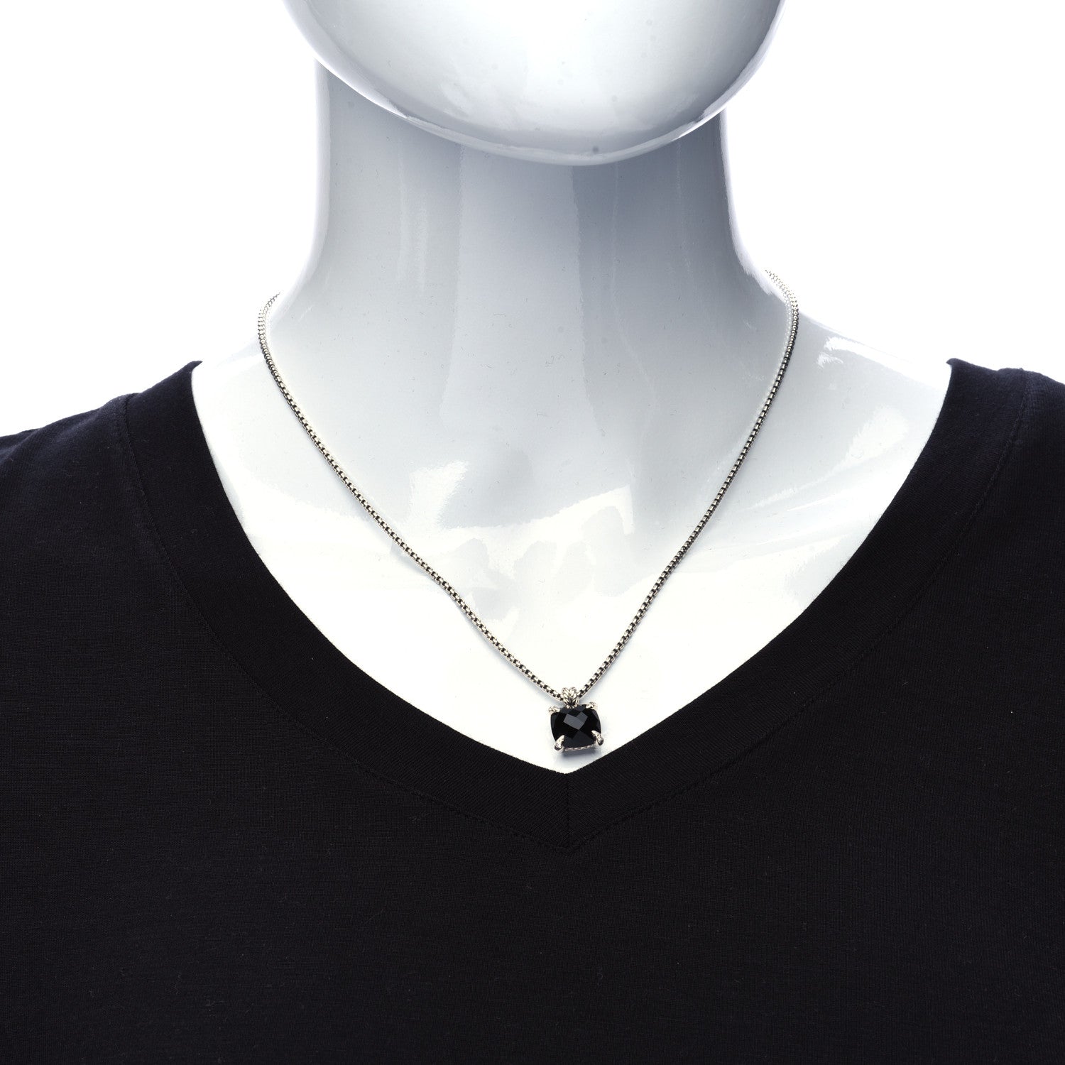 David Yurman Sterling Silver Diamond Black Onyx 11mm Chatelaine Pendant Necklace 2 of 5