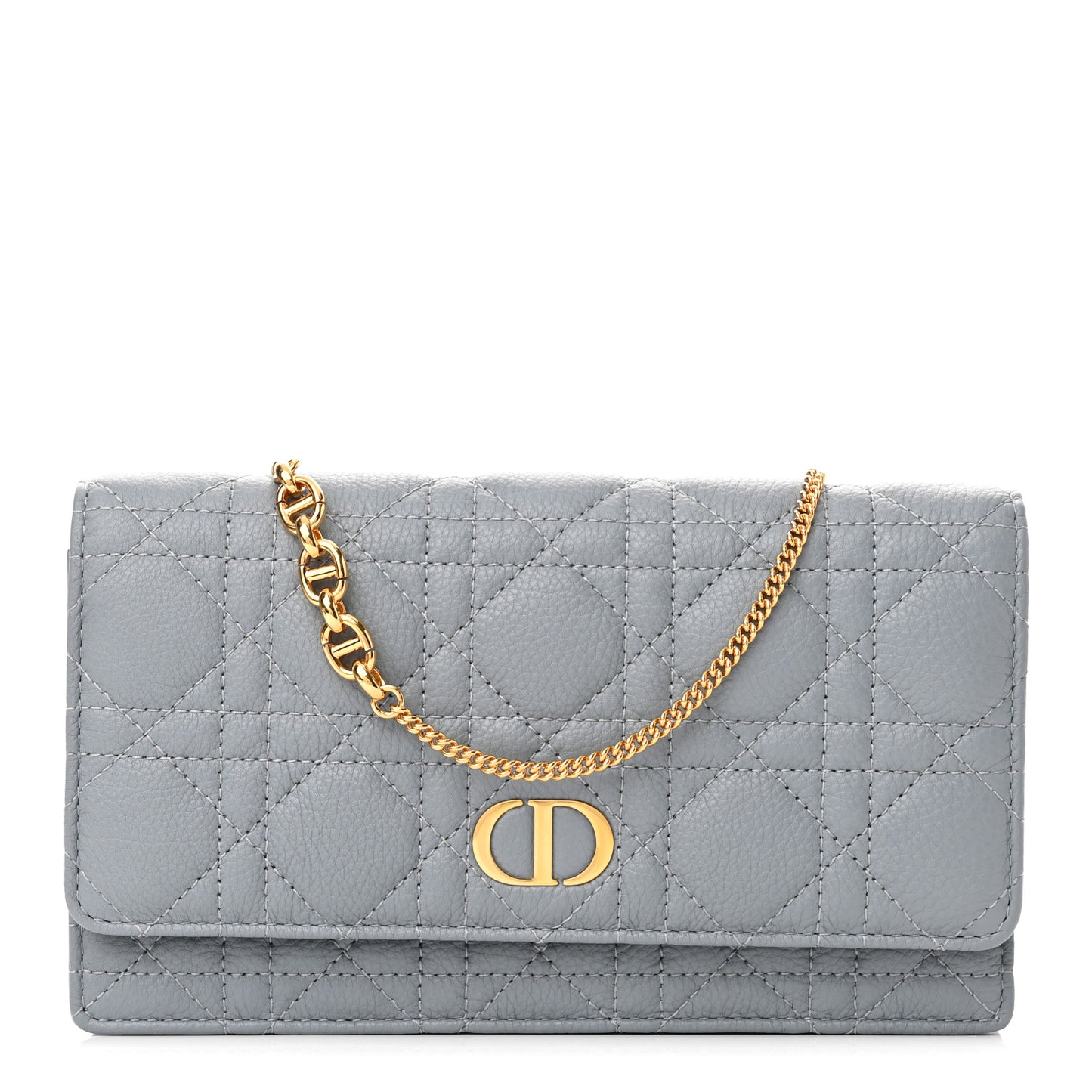 Supple Calfskin Caro Pouch with Chain Cloud Blue