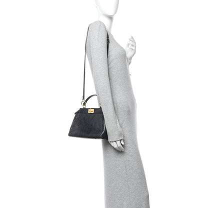 Fendi Python Shiny Nappa Mini Peekaboo Iconic Satchel Blue Jeans 3 of 17