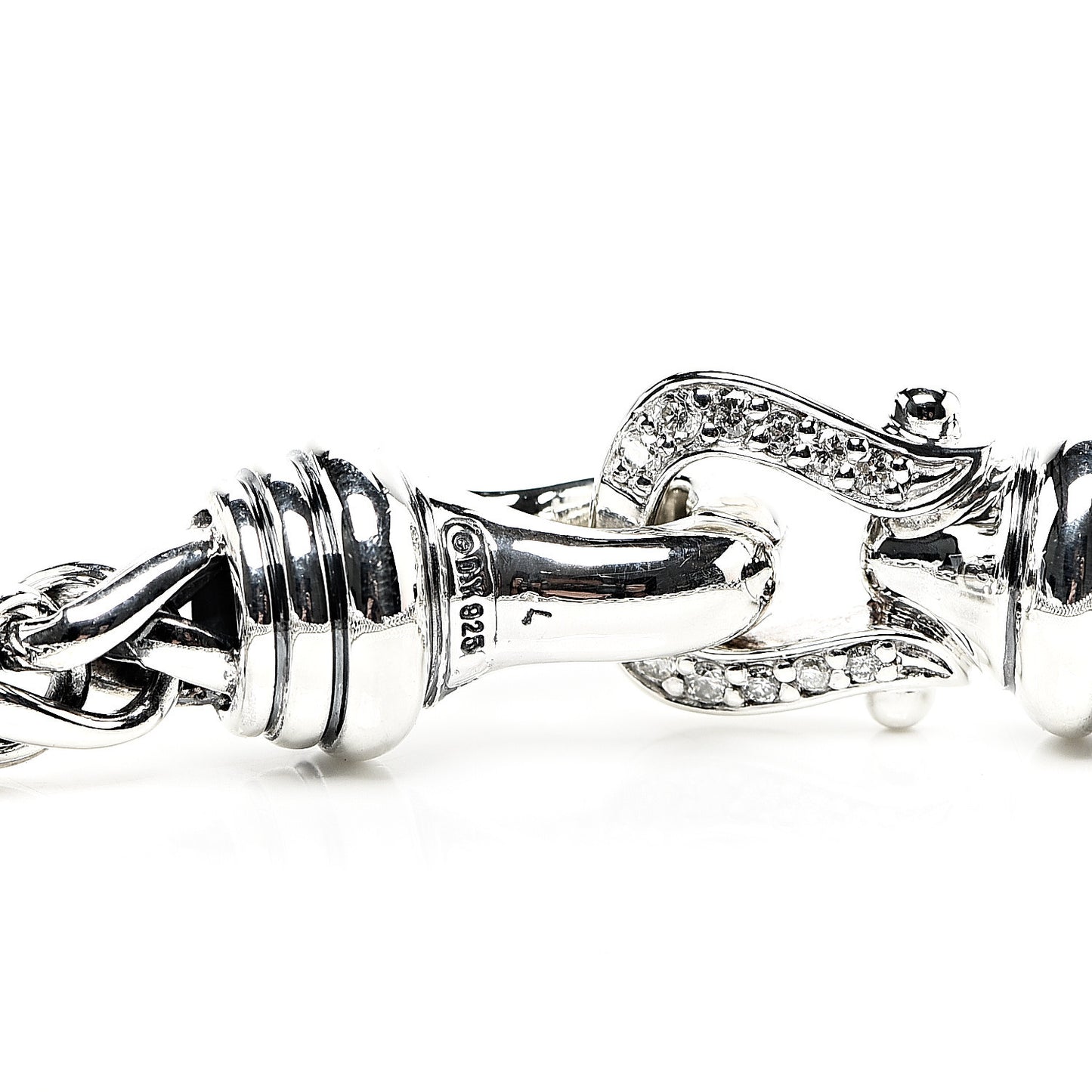 Sterling Silver Diamond 6mm Buckle Wheat Chain Bracelet