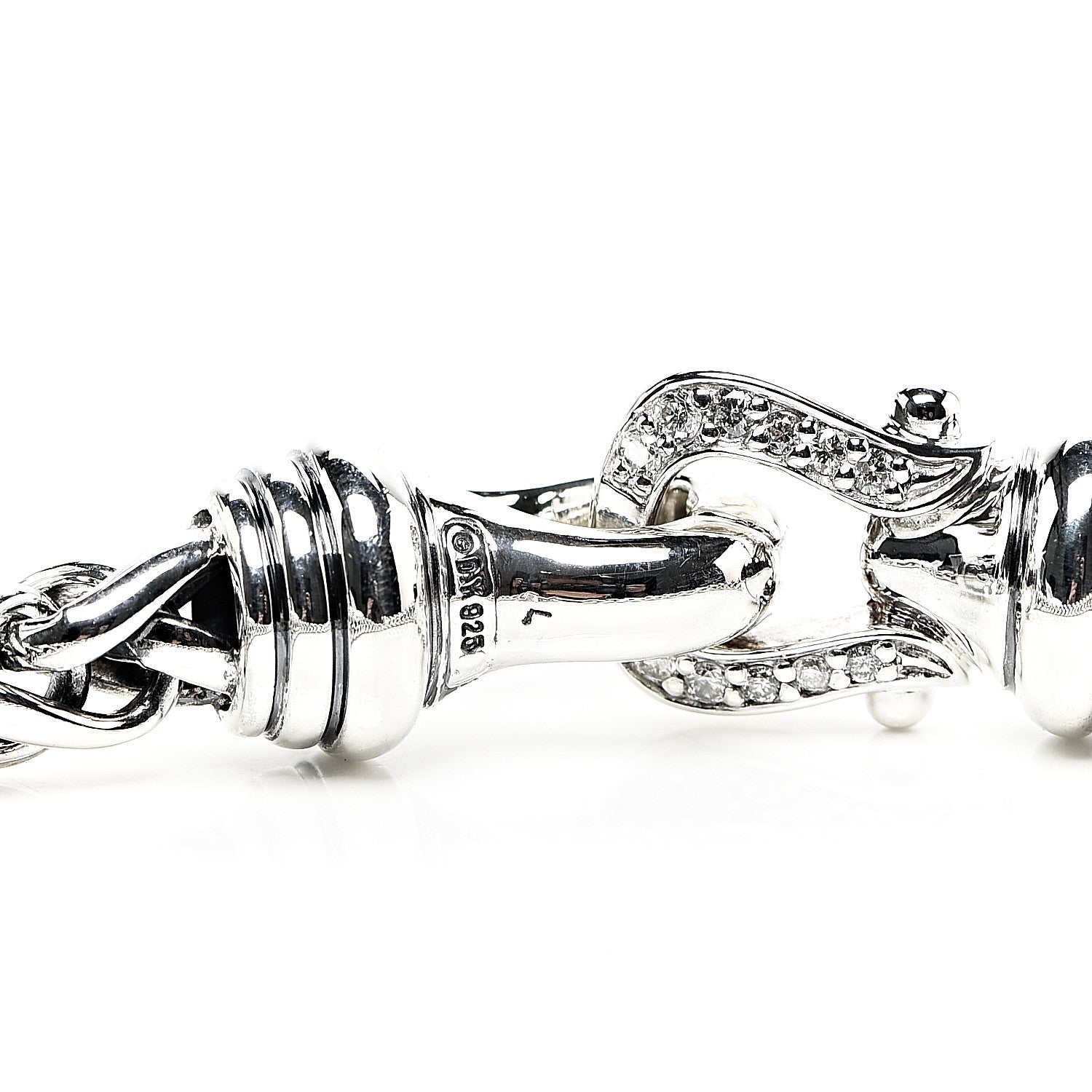 David Yurman Sterling Silver Diamond 6mm Buckle Wheat Chain Bracelet 3 of 3