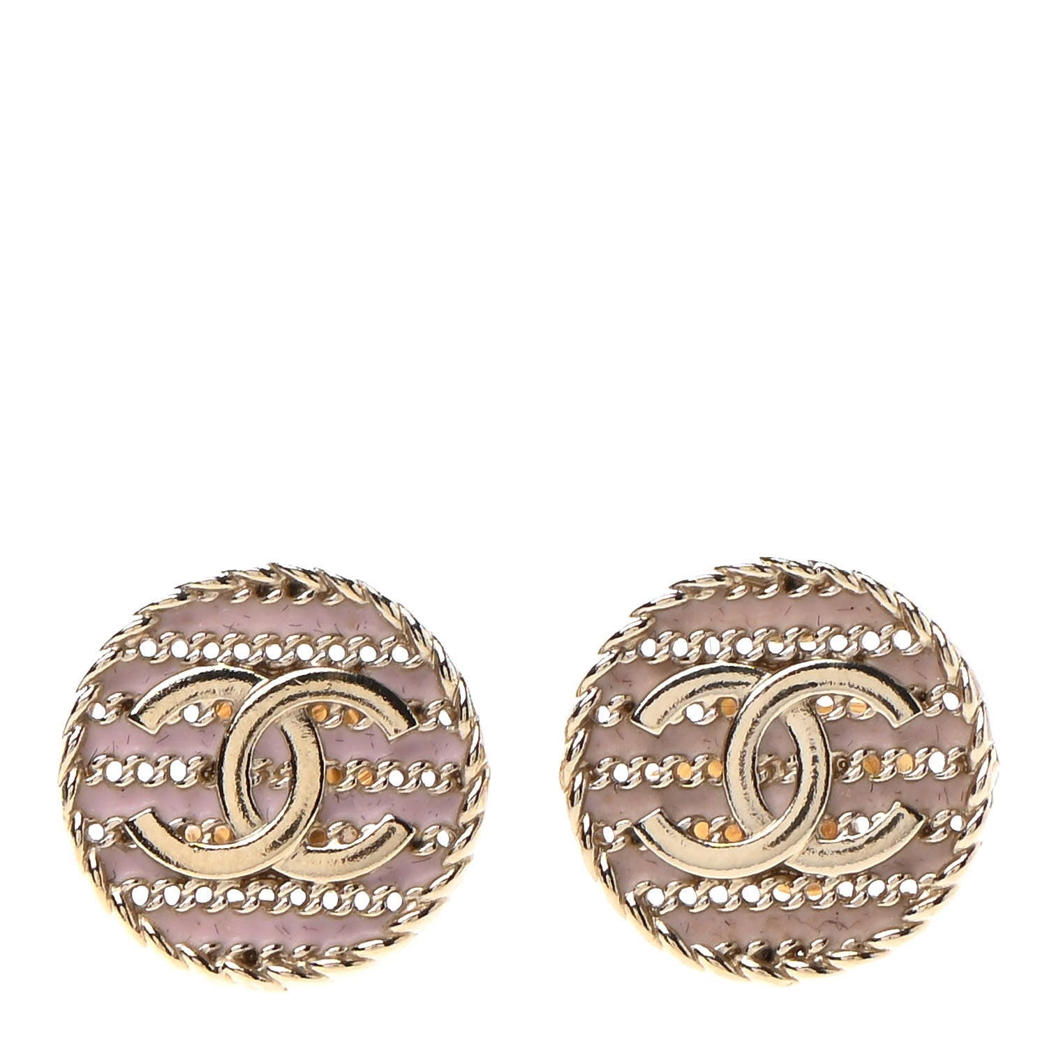 Chanel Chain CC Round Earrings Gold Pink 1 of 4