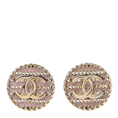 Chanel Chain CC Round Earrings Gold Pink 1 of 4