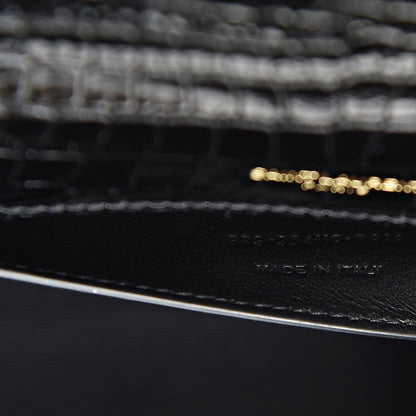 Saint Laurent Calfskin Crocodile Embossed Medium Classic Monogram Kate Tassel Satchel Black 7 of 12