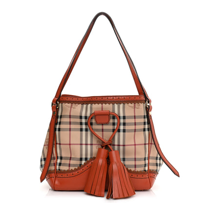 Burberry Haymarket Check Small Brogue Tassel Tote Bright Russet 1 of 10