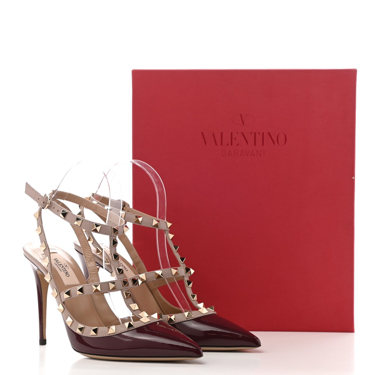 Patent Nappa Rockstud Ankle Strap 100mm Pumps 38 Vinaccia Poudre