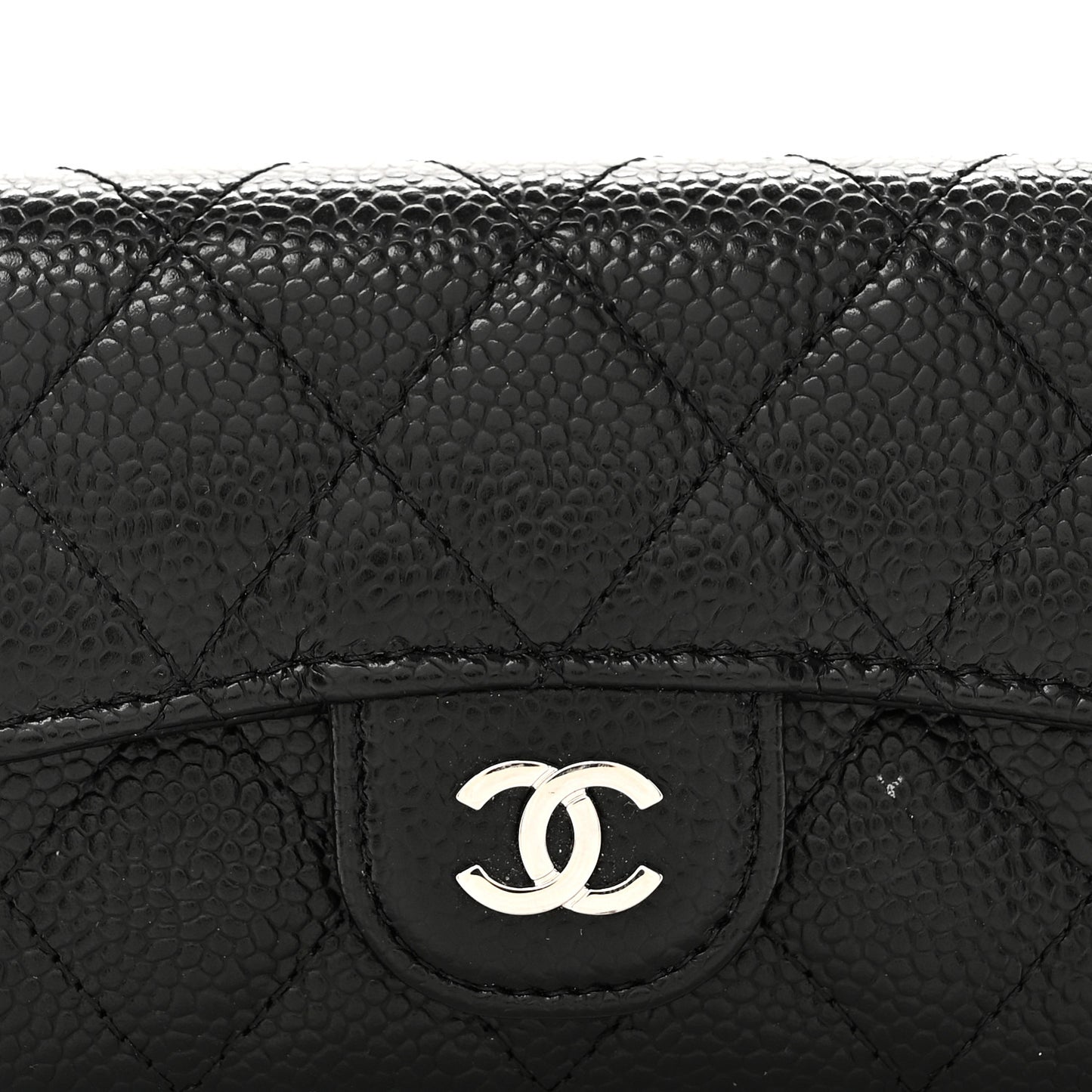Caviar Quilted Flap Card Holder Wallet Black