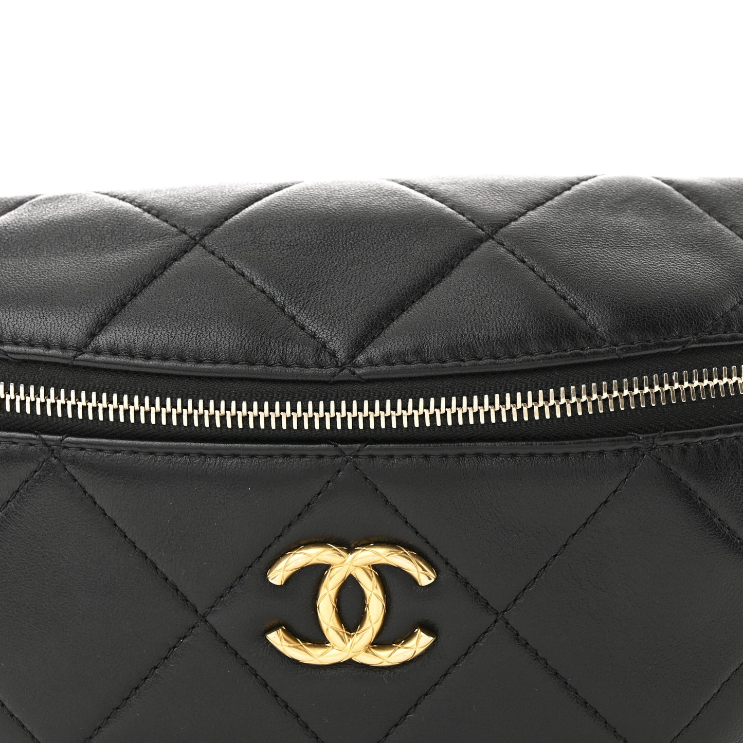 Lambskin Enamel Quilted Waist Bag Black