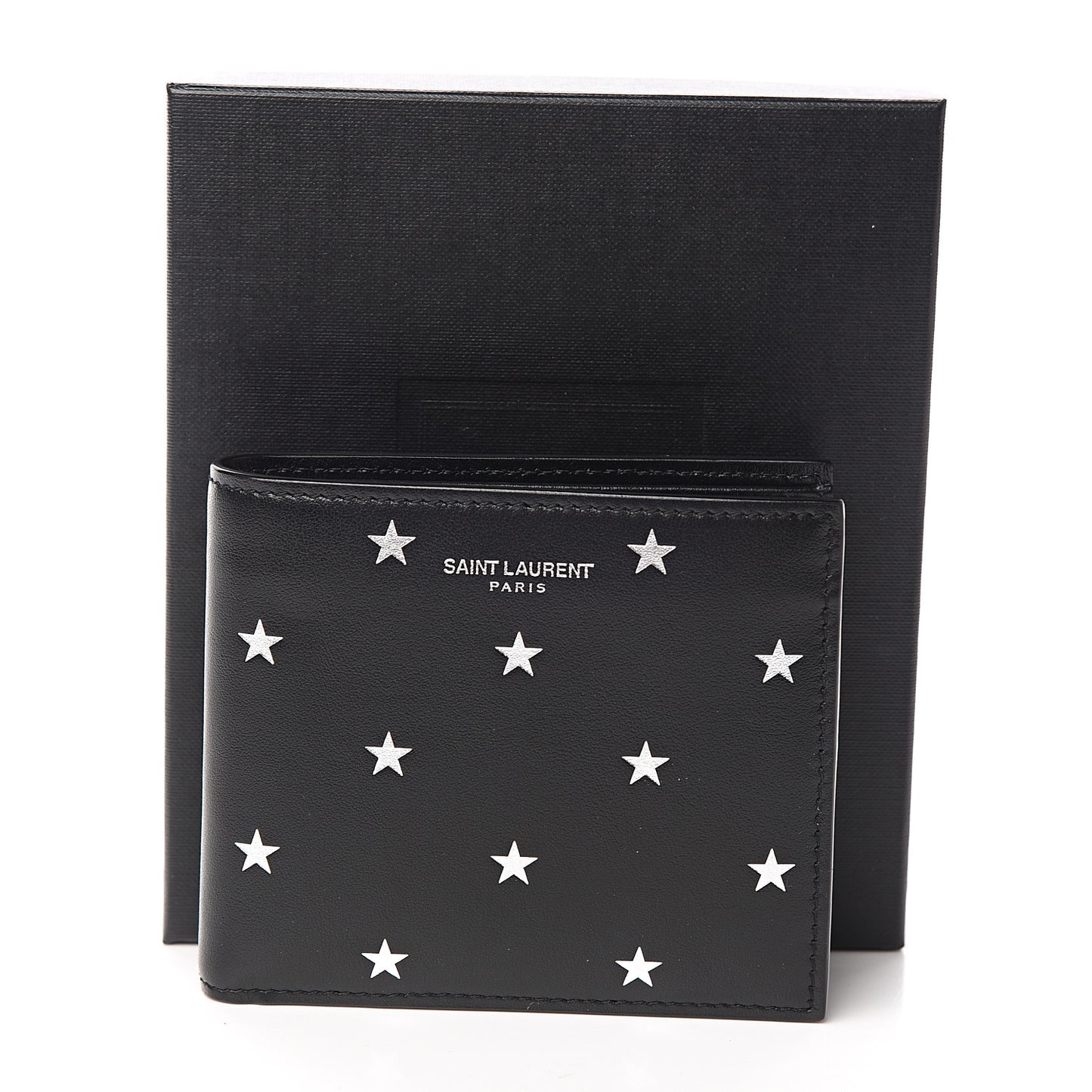 Calfskin Star Print Bi-Fold Wallet Black