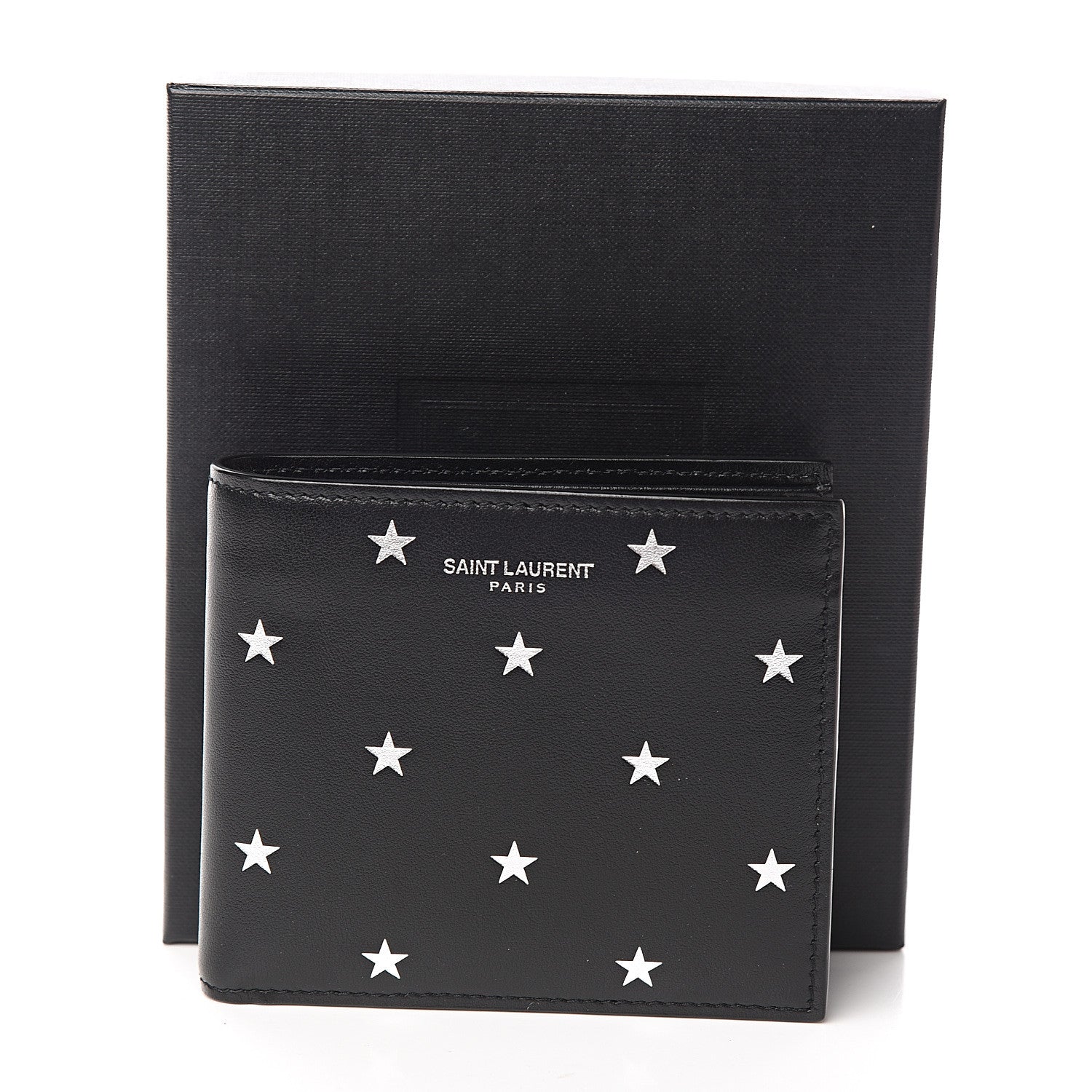 Saint Laurent Calfskin Star Print Bi-Fold Wallet Black 11 of 12
