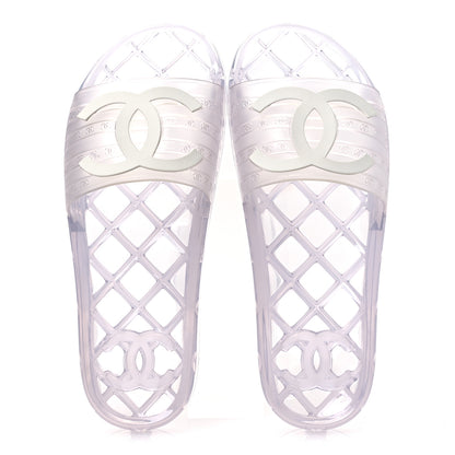 Chanel PVC Transparent CC Flat Slide Sandals 38 White 2 of 11