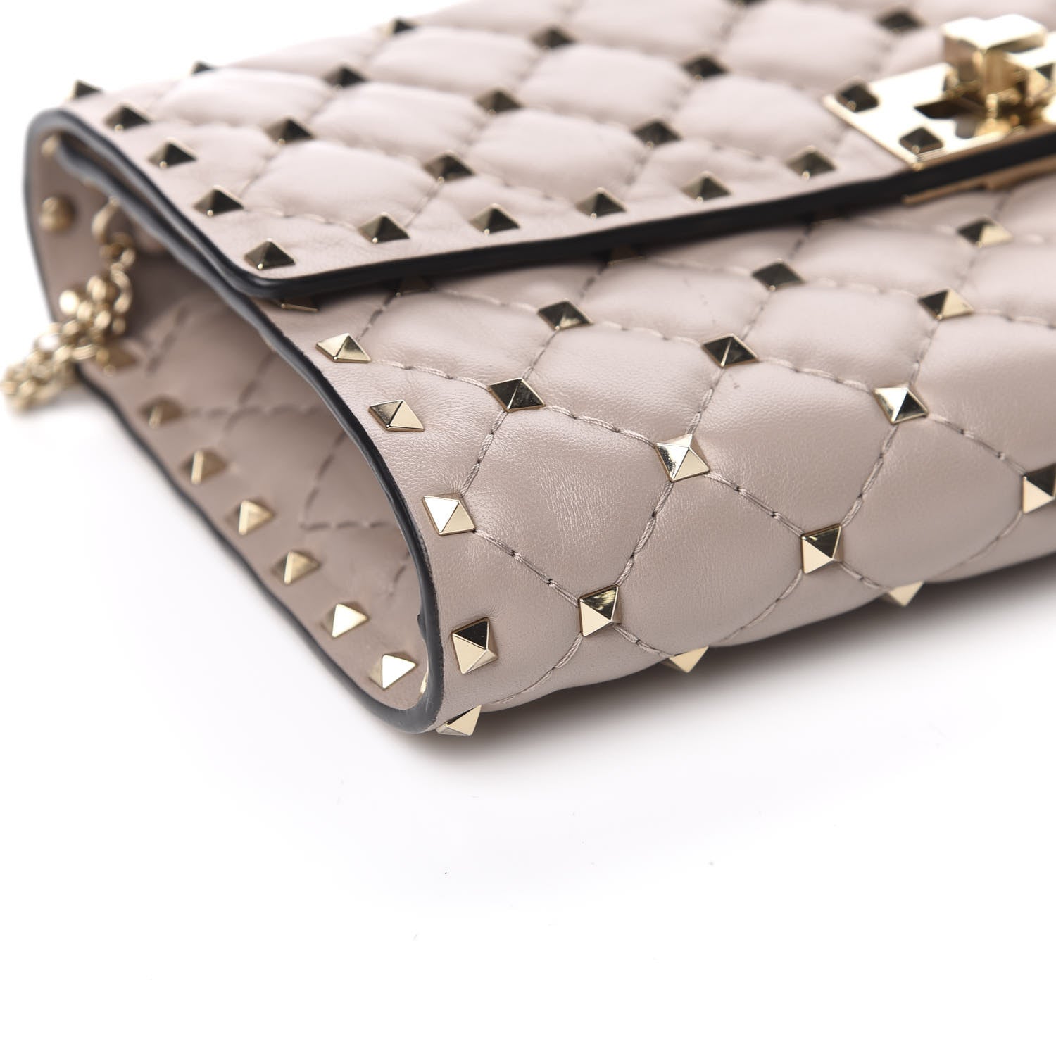 Valentino Garavani Lambskin Rockstud Spike Wallet on Chain Poudre 7 of 10