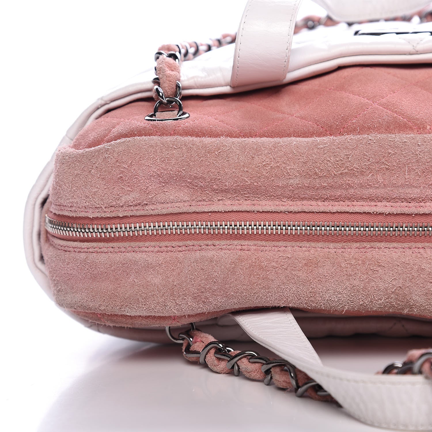 Chanel Glazed Calfskin Suede Quilted Portobello Tote White Pink 8 of 14