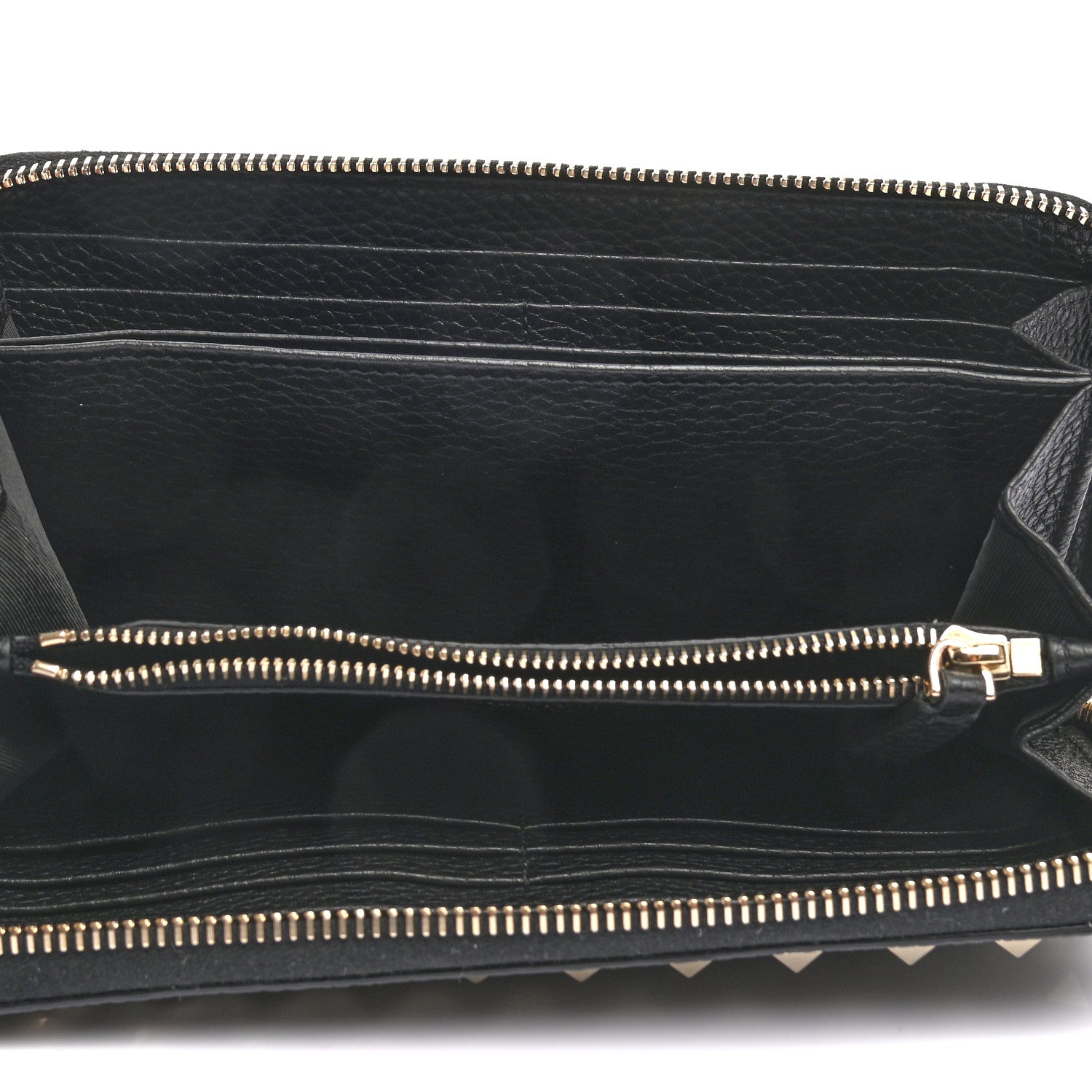 Valentino Garavani Pebbled Calfskin Rockstud Zip Around Wallet Black 5 of 6