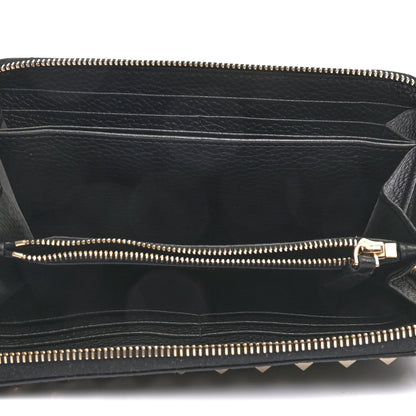 Valentino Garavani Pebbled Calfskin Rockstud Zip Around Wallet Black 5 of 6