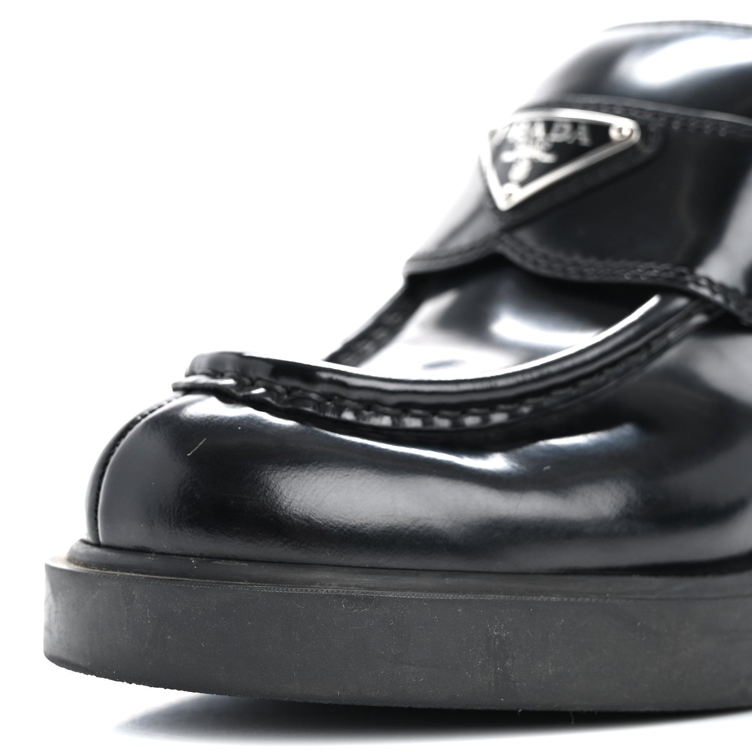 Prada Spazzolato Metal Triangle Logo Platform Loafer Mules 37 Black 12 of 17