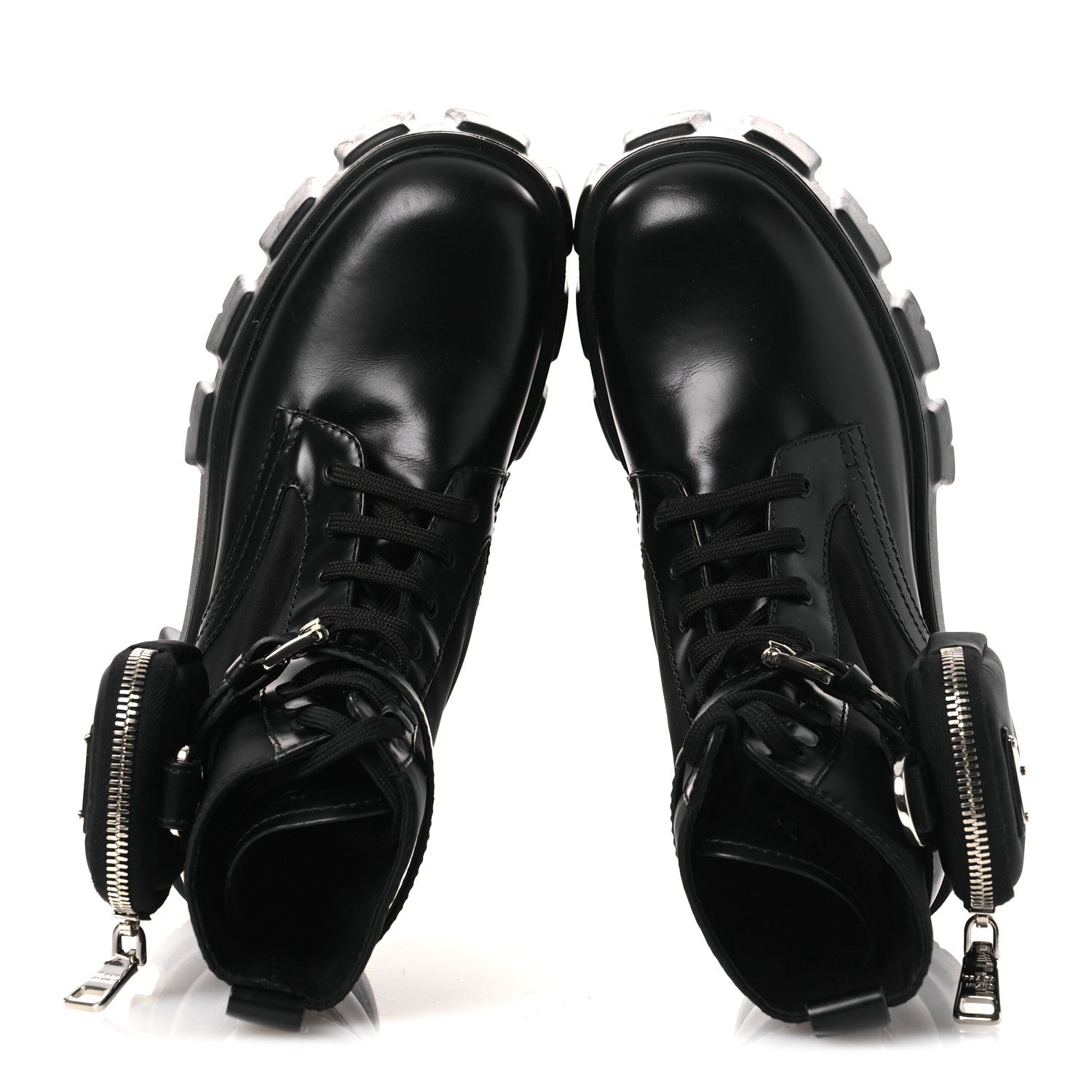 Prada Spazzolato Rois Nylon Metal Triangle Logo Monolith Pouch Pocket 55mm Boots 38 Black 2 of 12