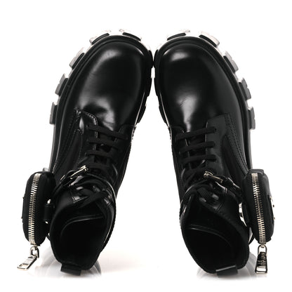 Prada Spazzolato Rois Nylon Metal Triangle Logo Monolith Pouch Pocket 55mm Boots 38 Black 2 of 12