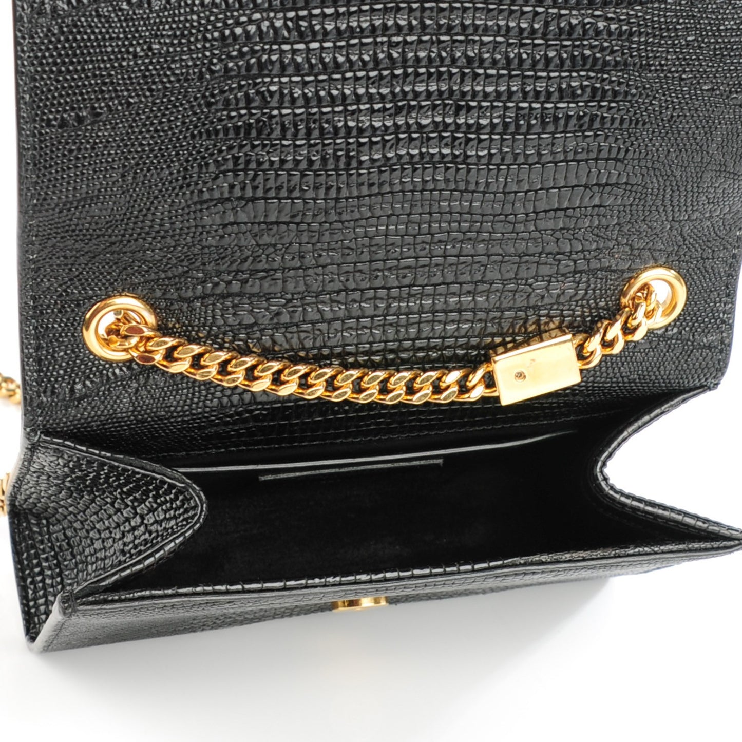 Lizard Calfskin Embossed Small Classic Monogram Kate Tassel Satchel Black