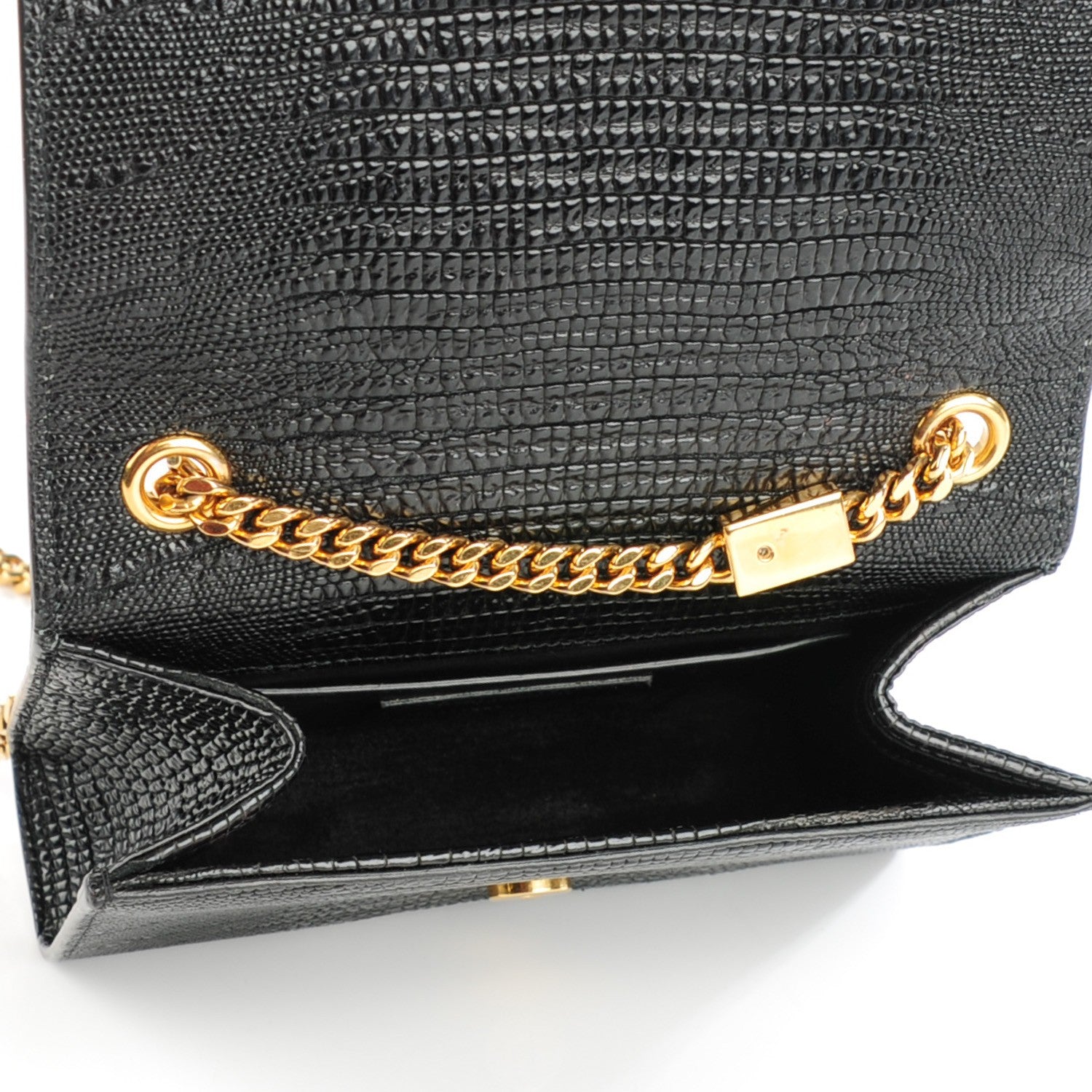 Saint Laurent Lizard Calfskin Embossed Small Classic Monogram Kate Tassel Satchel Black 5 of 9