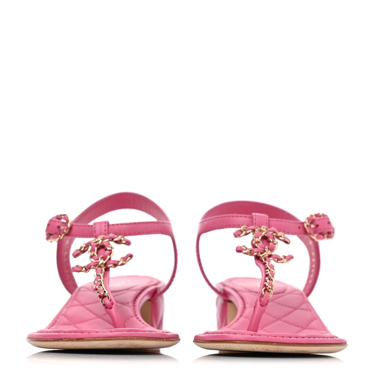Lambskin Chain CC Logo Thong Sandals 37.5 Pink
