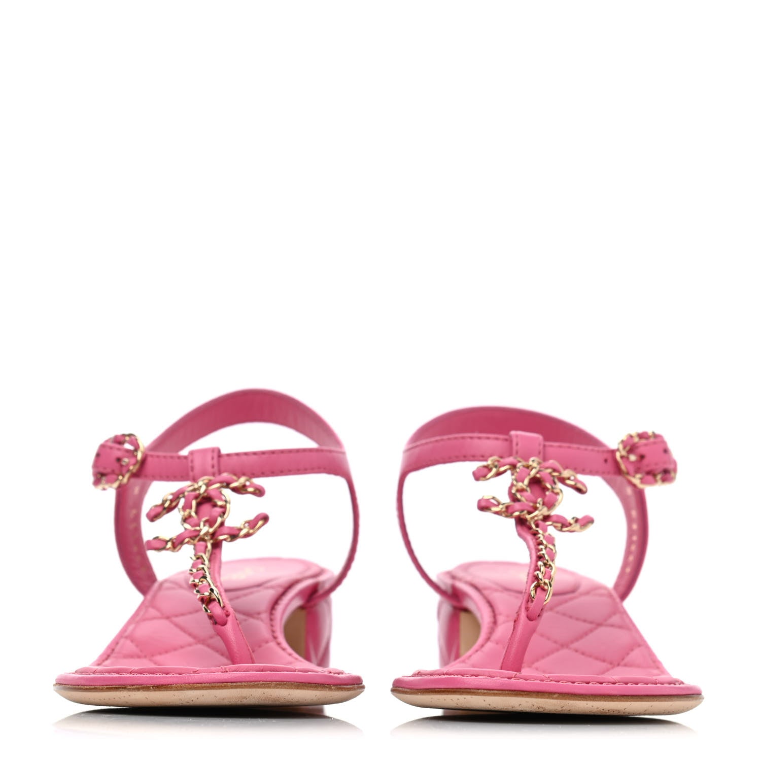 Chanel Lambskin Chain CC Logo Thong Sandals 37.5 Pink 2 of 4
