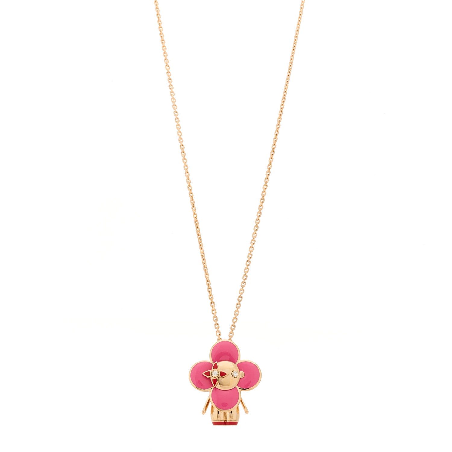 Louis Vuitton 18K Rose Gold Diamond Enamel Vivienne Pendant Necklace Pink 1 of 6