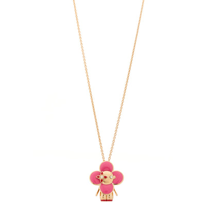 Louis Vuitton 18K Rose Gold Diamond Enamel Vivienne Pendant Necklace Pink 1 of 6