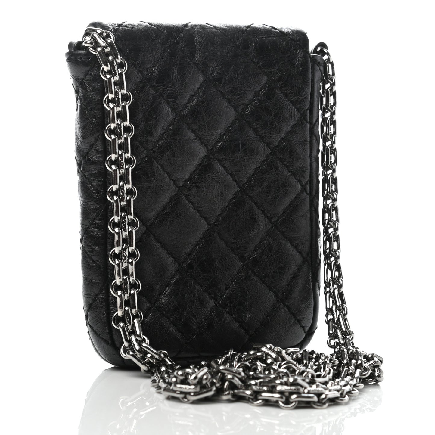 Metallic Aged Calfskin Quilted 2.55 Reissue Phone Case Black