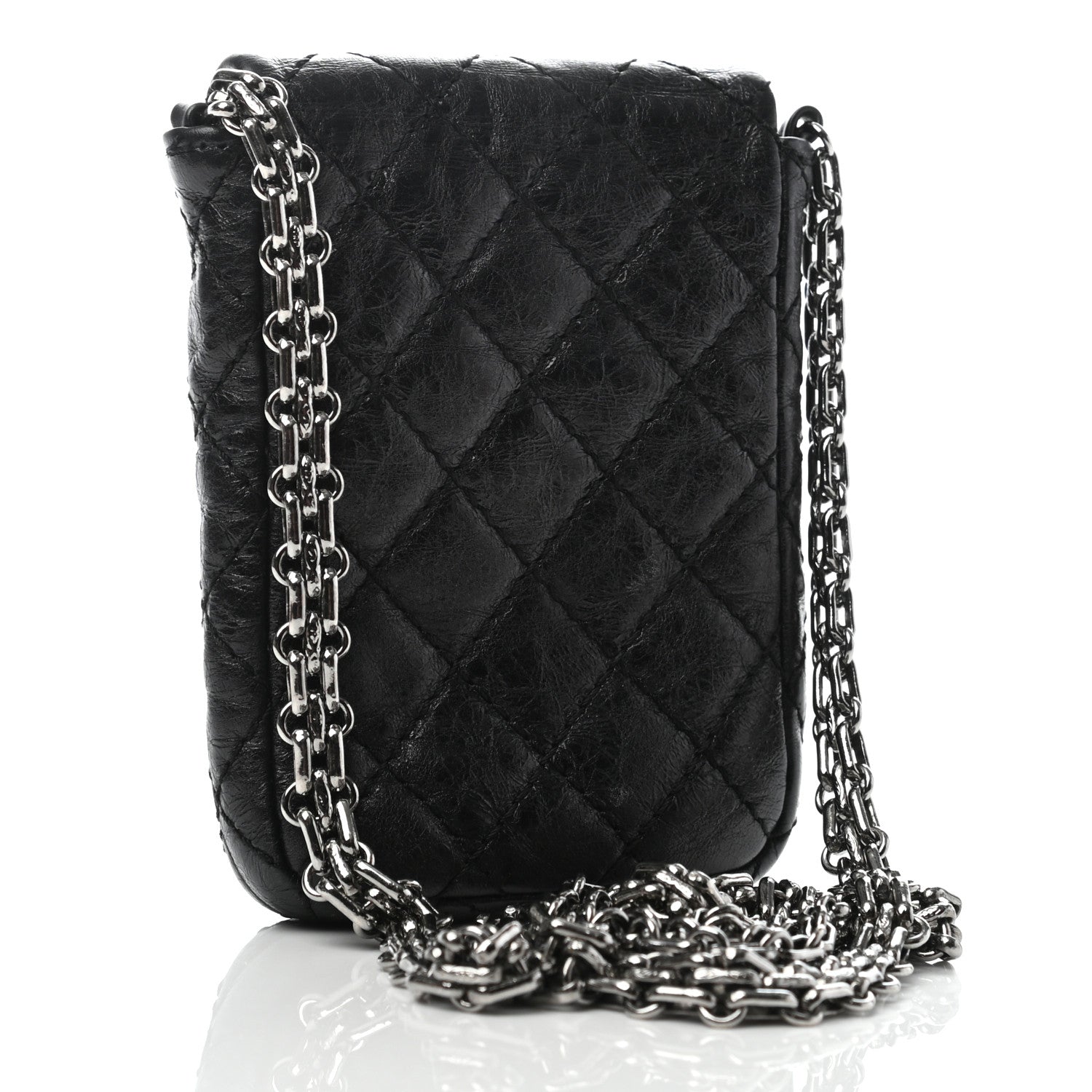 Chanel Metallic Aged Calfskin Quilted 2.55 Reissue Phone Case Black 3 of 16