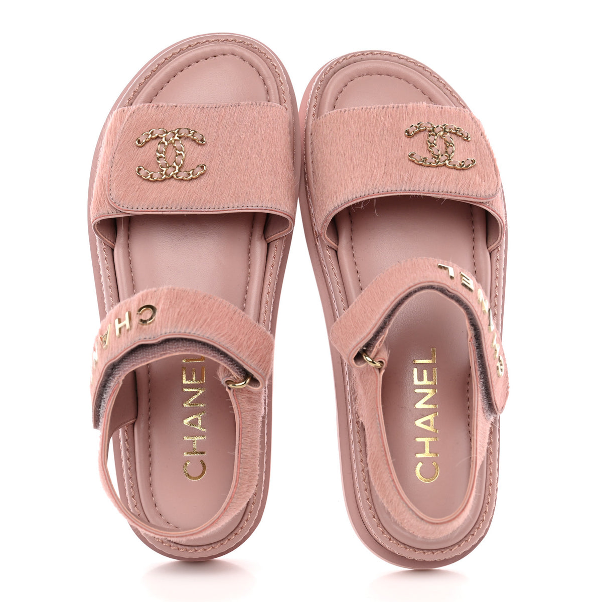 Calfskin Hair Suede Shearling Dad Sandals 38 Light Pink