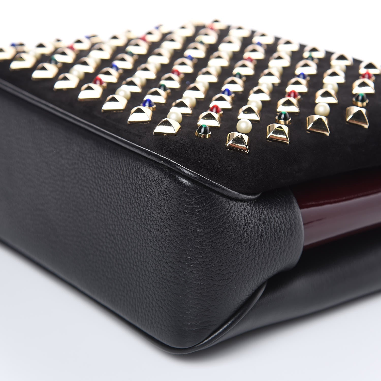 Christian Louboutin Suede Calfskin Spikes Small Triloubi Shoulder Bag Black Multi 9 of 11