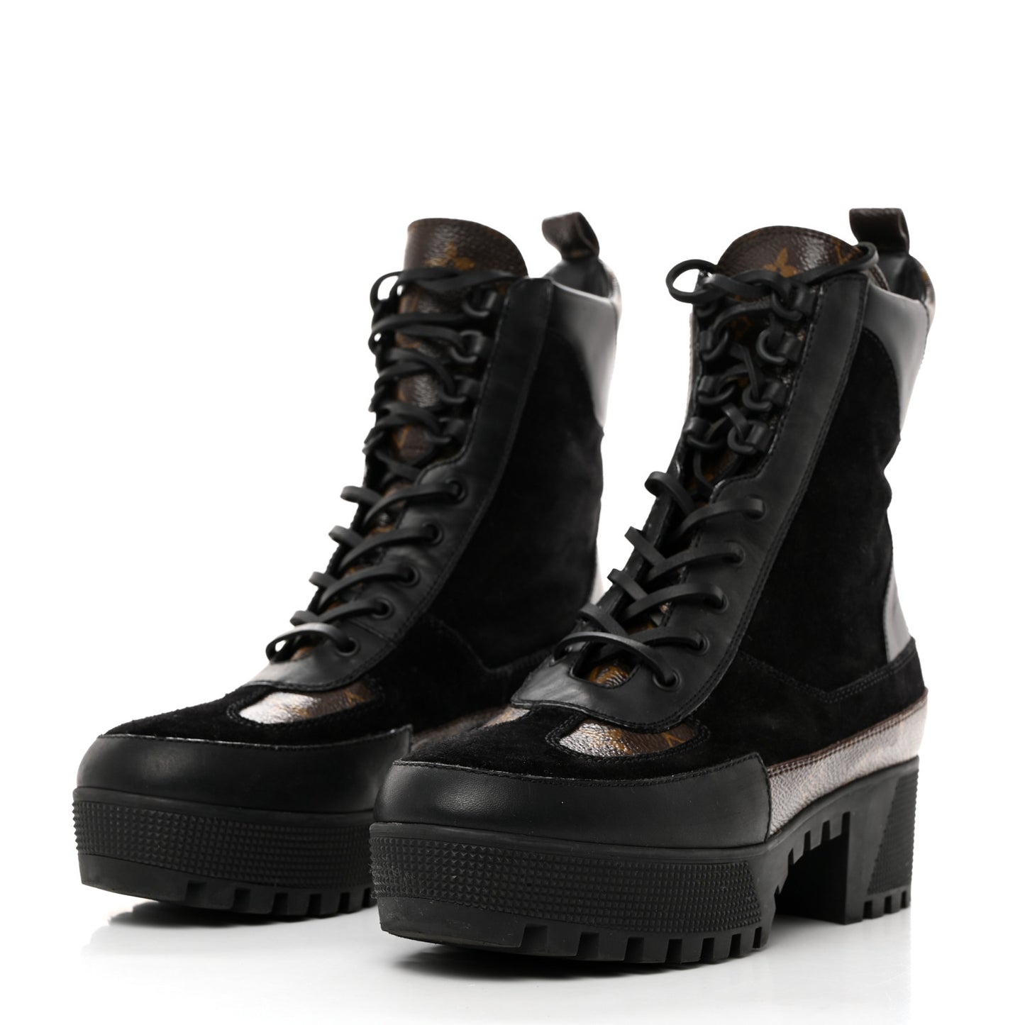 Suede Calfskin Monogram Laureate Platform Desert Boots 39.5 Black