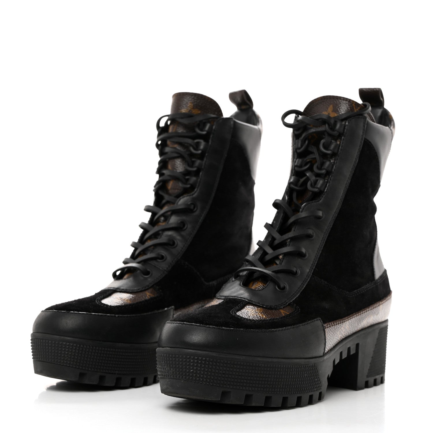 Louis Vuitton Suede Calfskin Monogram Laureate Platform Desert Boots 39.5 Black 3 of 8