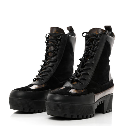 Louis Vuitton Suede Calfskin Monogram Laureate Platform Desert Boots 39.5 Black 3 of 8
