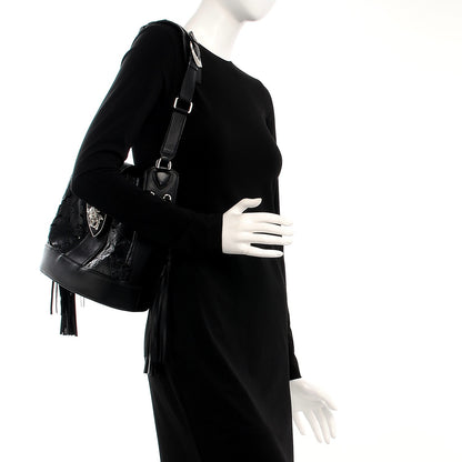 Versace Calfskin Laser Cut Drawstring Bag Black 2 of 9