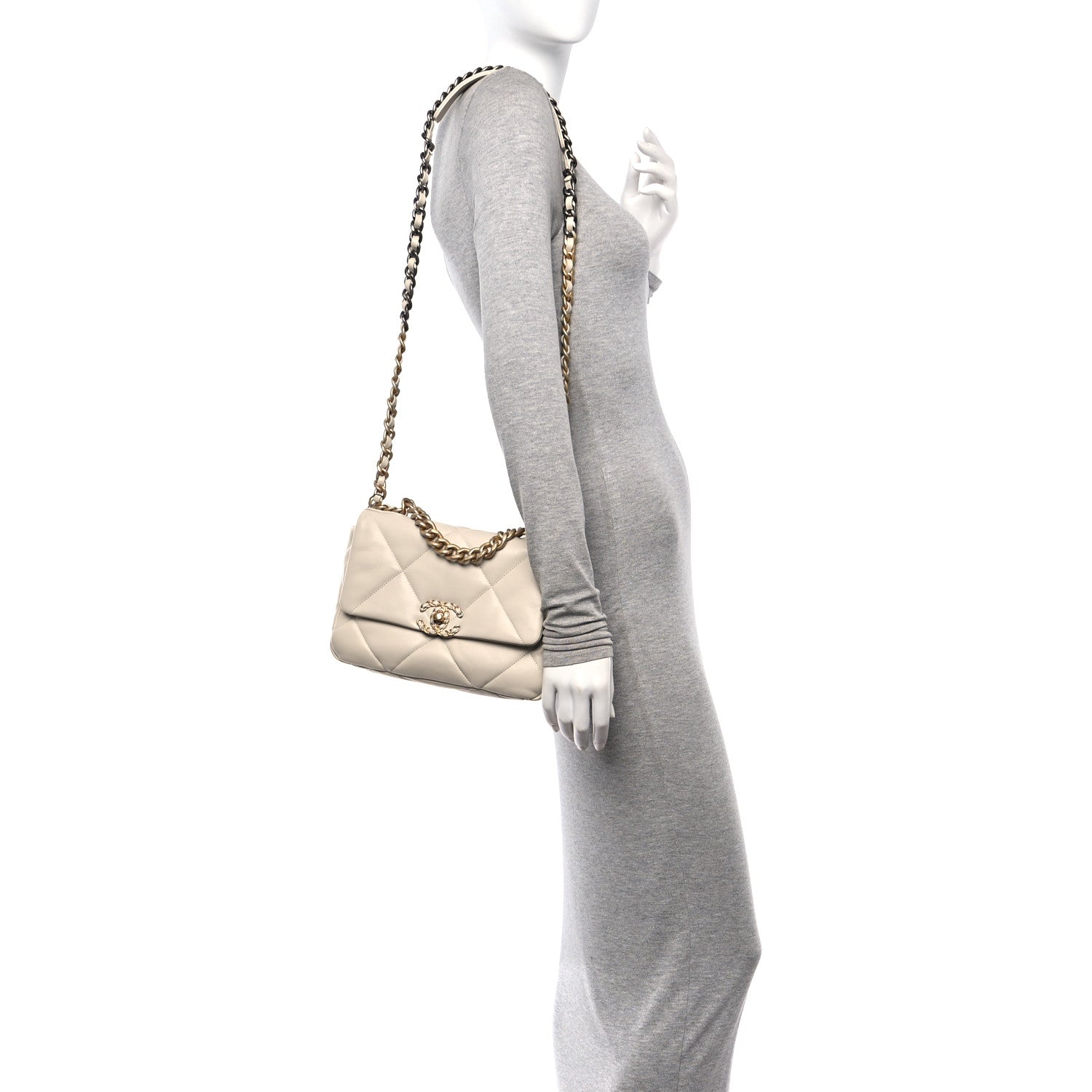 Chanel Lambskin Quilted Medium Chanel 19 Flap Light Beige 2 of 10