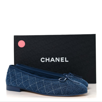 Chanel Washed Denim Quilted Cap Toe CC Ballerina Flats 38.5 Blue 10 of 10
