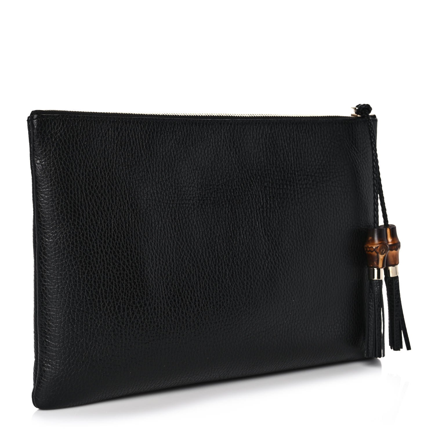 Gucci Pebbled Calfskin Large Bamboo Clutch Black 3 of 10