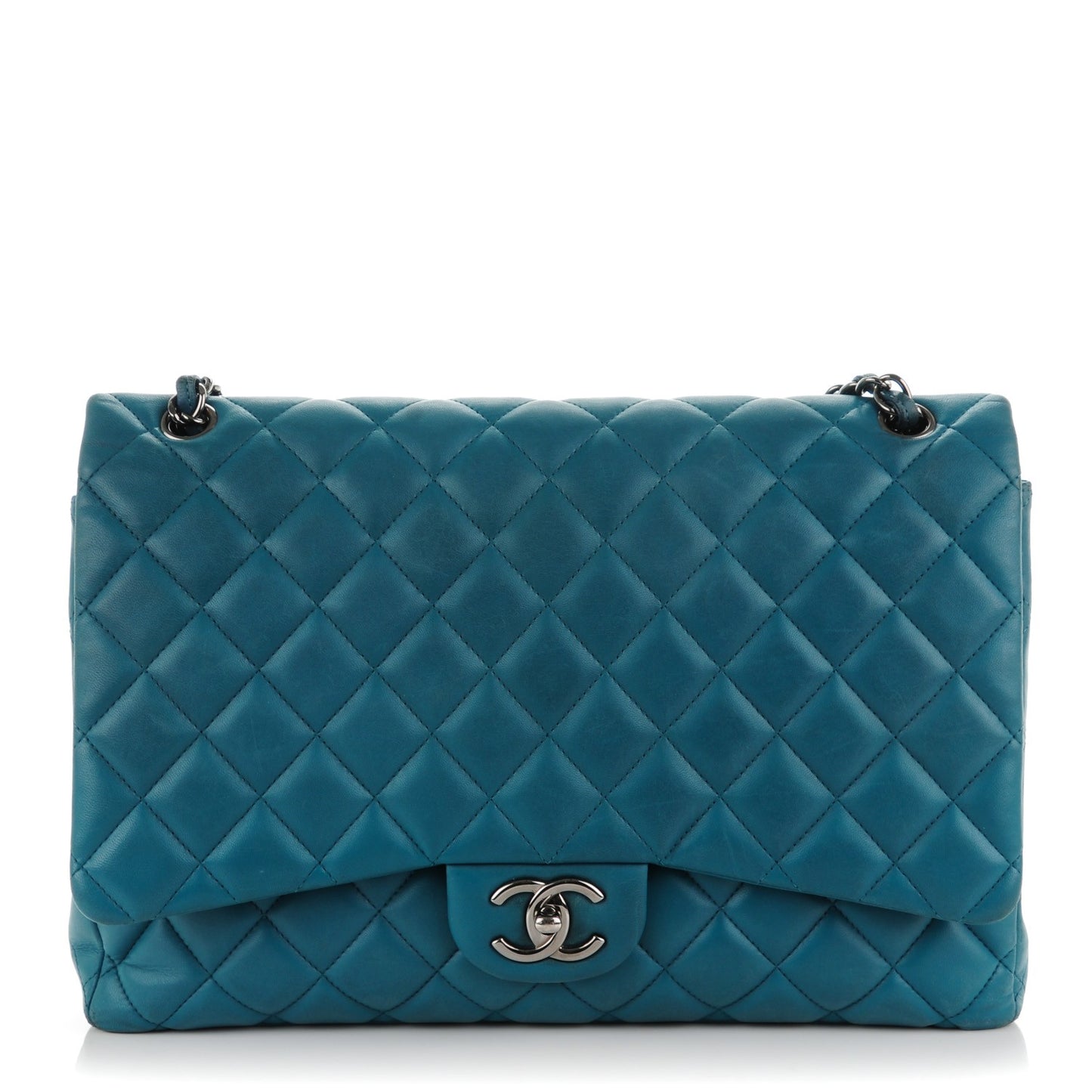 Lambskin Maxi Double Flap Turquoise