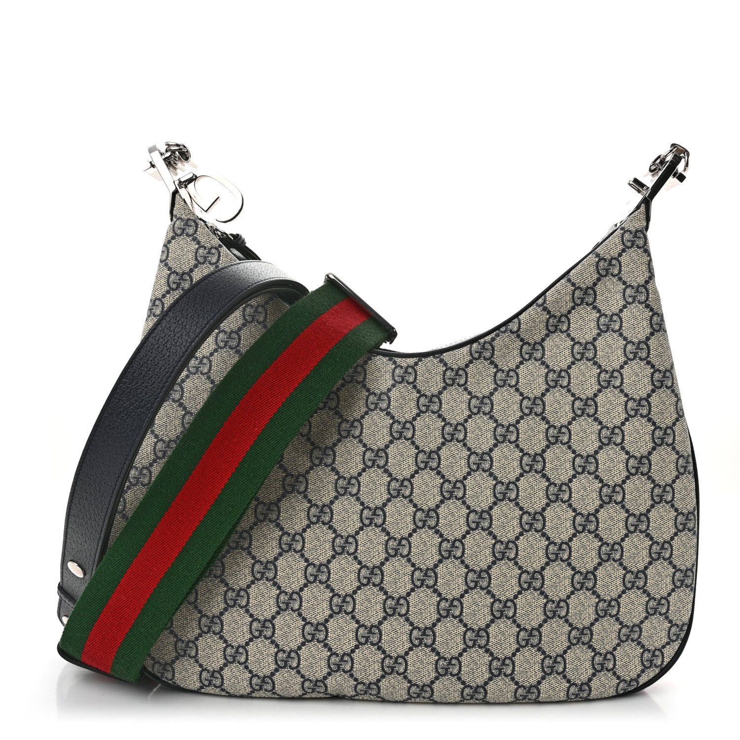 Gucci GG Supreme Monogram Textured Calfskin Web Large Attache Shoulder Bag Beige Blue 1 of 10