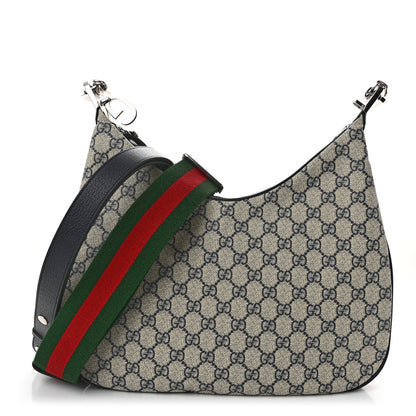 Gucci GG Supreme Monogram Textured Calfskin Web Large Attache Shoulder Bag Beige Blue 1 of 10